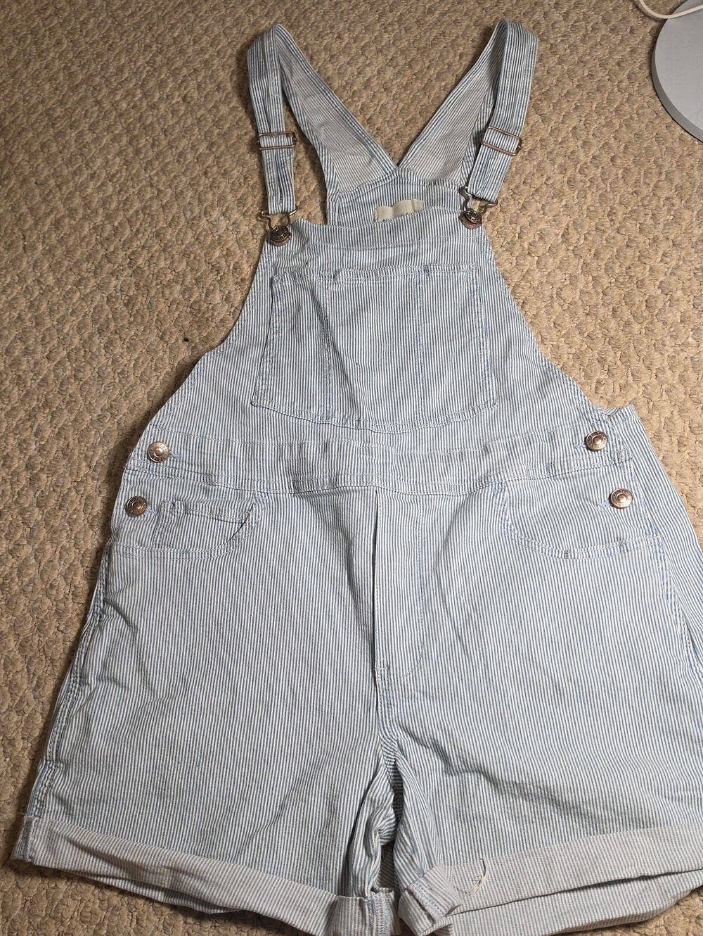 American Eagle Outfitters Blue & White Pinstripe Short Overalls
